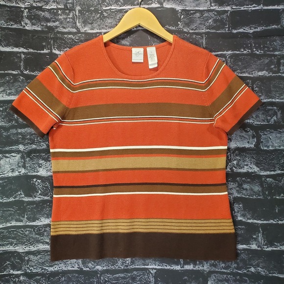 Emma James Sweater Womens Large Orange Brown Pumpkin Spice Rustic Retro 70s Fall